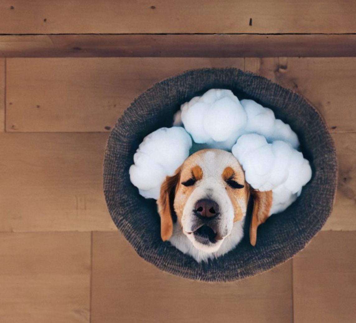 a generated image of a dog with a cloud on its head